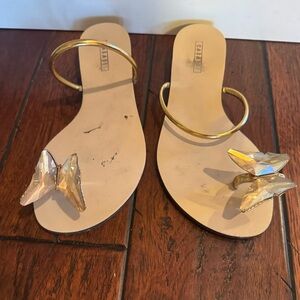 Casadei Metallic Gold Sandals with Butterfly Detail